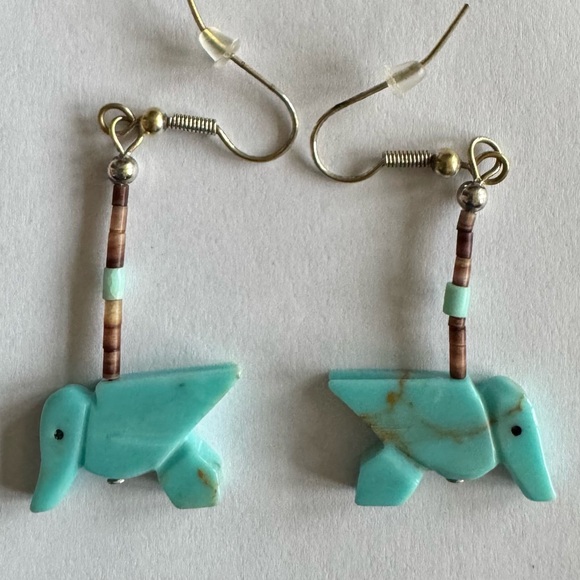 Zuni Turquoise Hummingbird Earrings - Picture 2 of 3